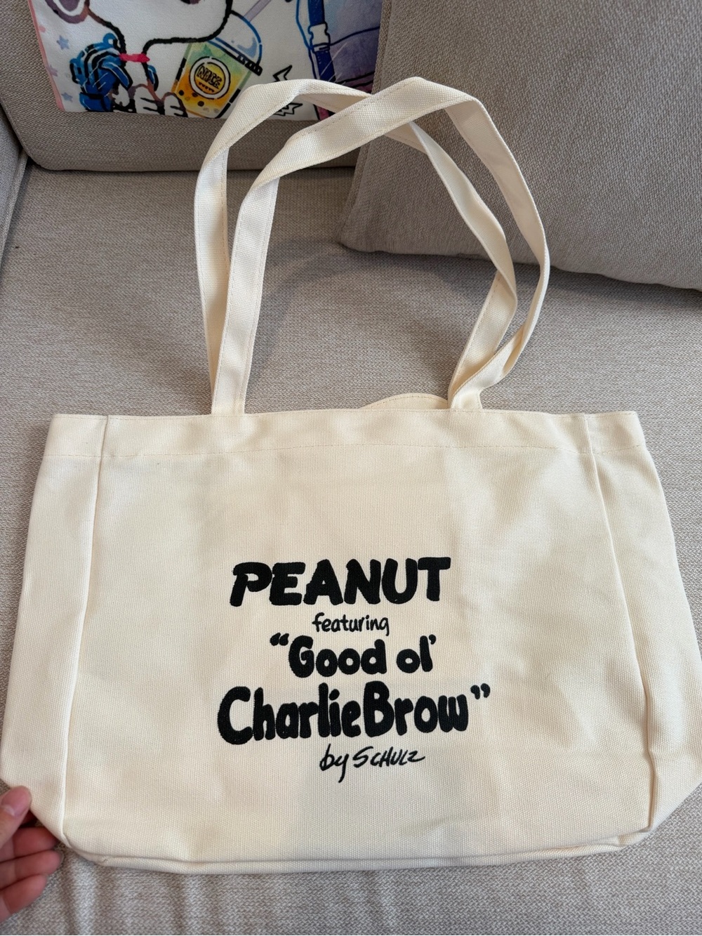Canvas Tote Bag with Charlie Brown & Snoopy Graphic - Cream - Picture 4 of 6